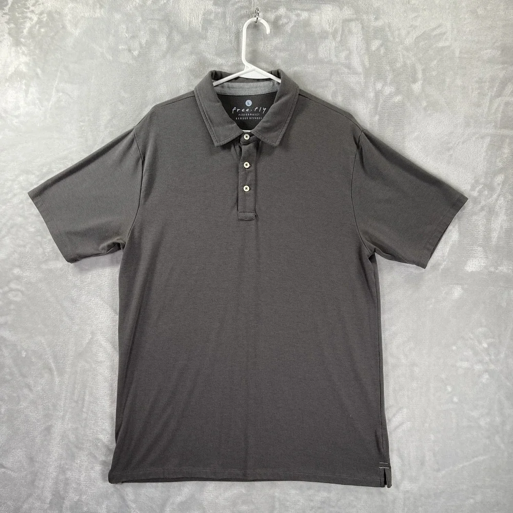 Free Fly Apparel Polo Shirt Mens Large Performance Stretch Gray Bamboo Blend